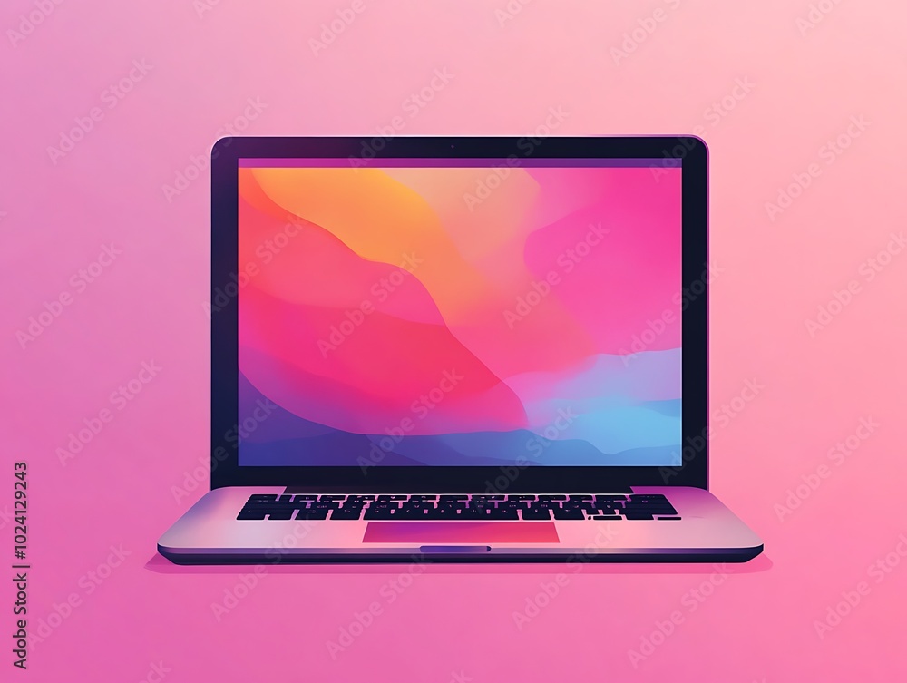 Abstract Illustration of a Laptop Computer on a Pink Background