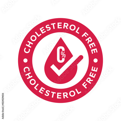 Cholesterol free logo, label, badge, icon, sticker, symbol, emblem, stamp, green, line, flat vector, isolated illustration. Cholesterol Free label for product packaging design.