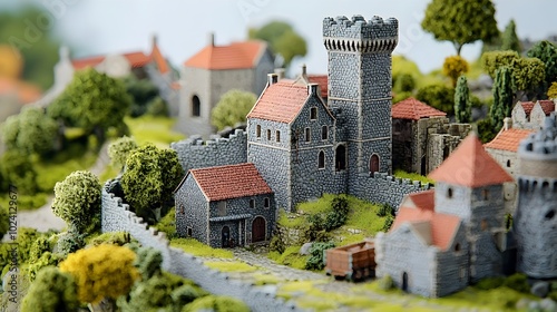 Majestic medieval castle with tall towers and sturdy stone walls stands tall in an idyllic countryside landscape evoking a sense of history and fantasy  The towering fortress