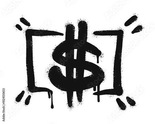 Spray painted graffiti currency in black over white. Drops of sprayed dollar icon. isolated on white background. vector illustration