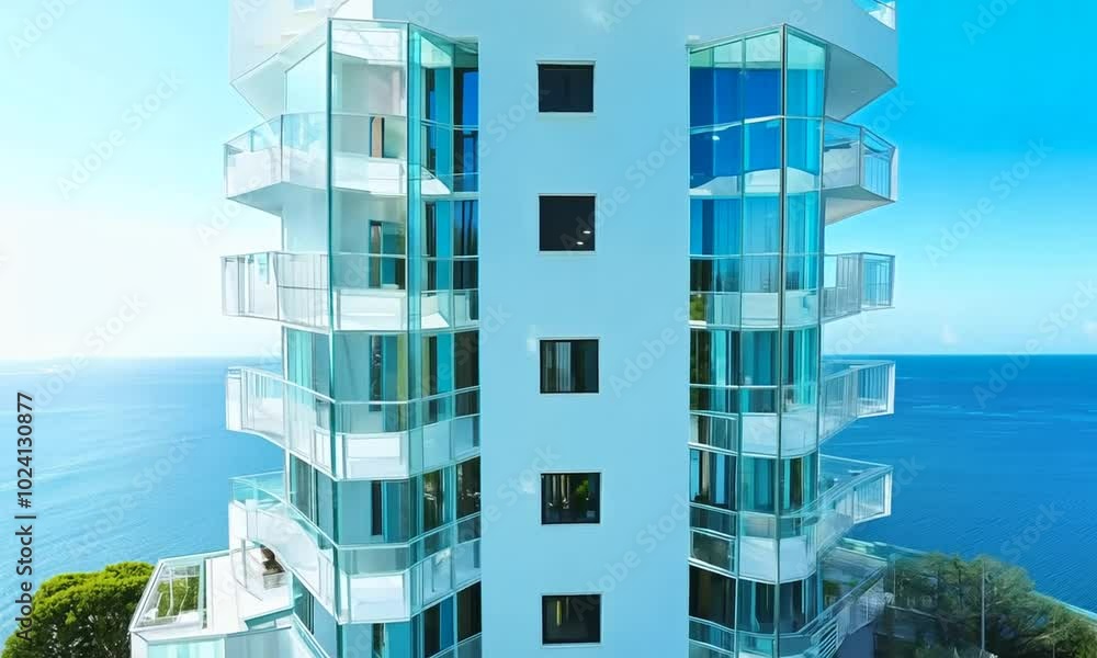Original name(s): Modern white apartment building with blue sky and sea ...