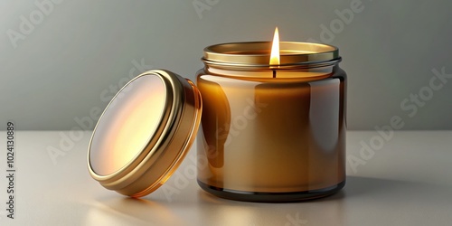 Wallpaper Mural Minimalist Amber Glass Candle Mockup with Golden Lid - Elegant Open Design Ready 3D Render Template for Product Torontodigital.ca