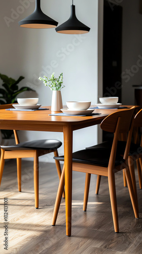 Modern dining table with stylish decor photo