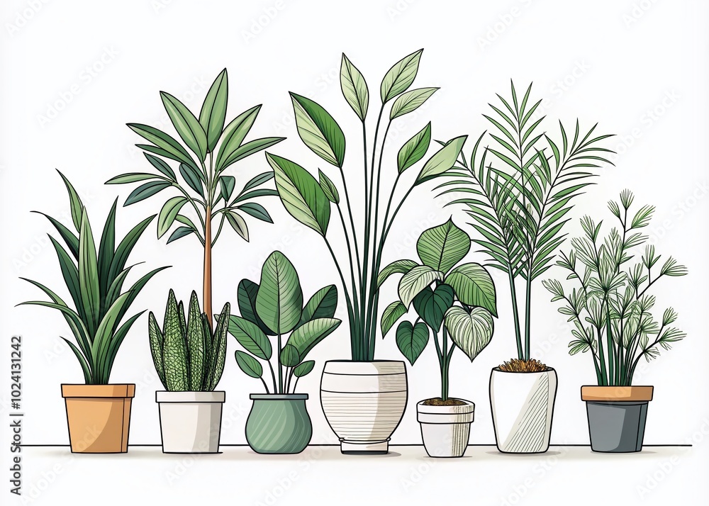 Minimalist Indoor Plants Icons in Pots for Modern Decor Minimalist Indoor Plants Icons in Pots for Modern Decor