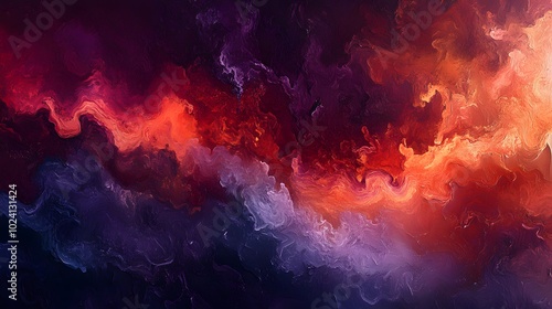 Abstract Painting with Red, Orange, and Purple Swirls