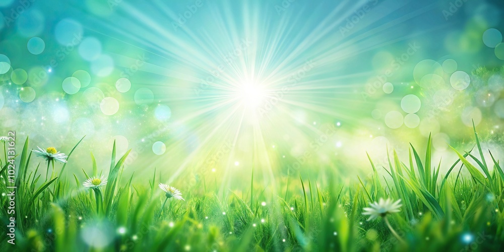 Light green blue spring background with sun shine and blurry Asymmetrical Light green blue spring background with sun shine and blurry Asymmetrical