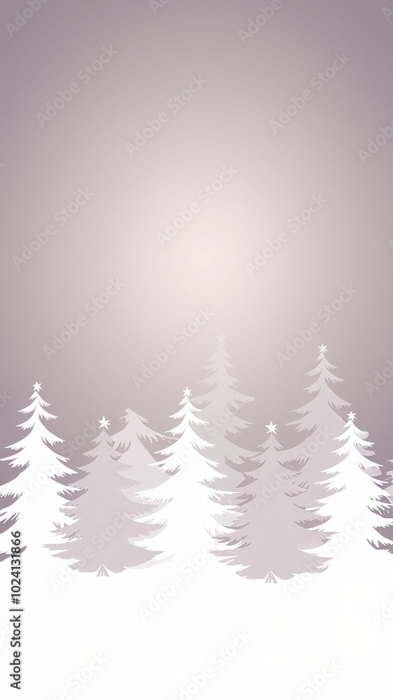 Obraz premium Minimalist winter Christmas background with a snowy white fir tree silhouette border and soft pastel gray gradient space for elegant holiday greeting design.