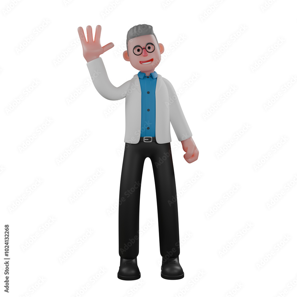 Physics Physicist Professional in 3D. A male physicist is standing while waving his hand. Male Physics Physicist Professional in 3D. A male physicist is standing while waving his hand. Male