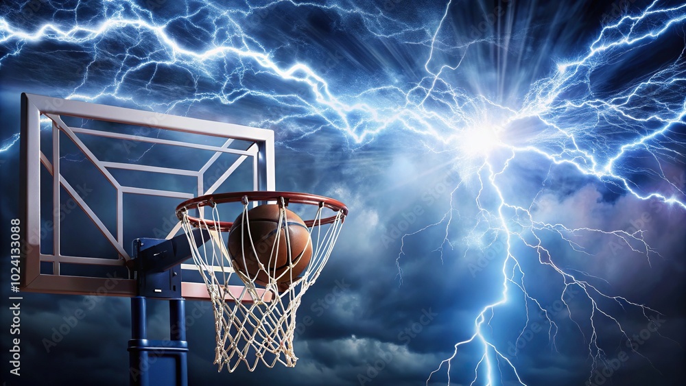 Lightning illuminating a basketball hoop Lightning illuminating a basketball hoop
