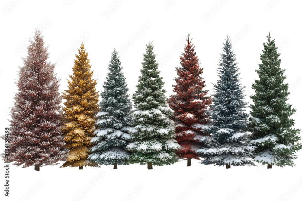 Obraz premium Colorful Snow-Covered Pine Trees in Winter Wonderland