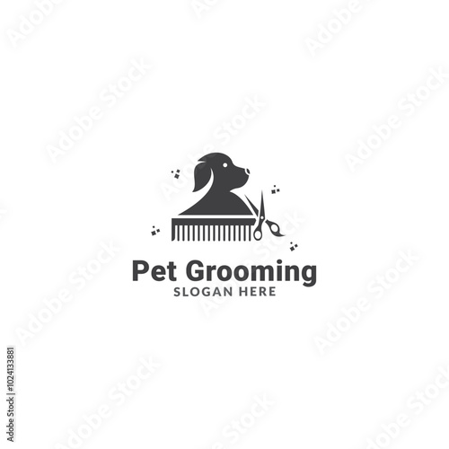 Pet dog and cat logo design template with grooming and washing. Pet Grooming salon sign. Vector illustration.