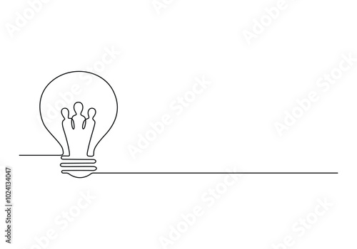 Light bulb continuous one line drawing. Creative solution team work concept vector illustration