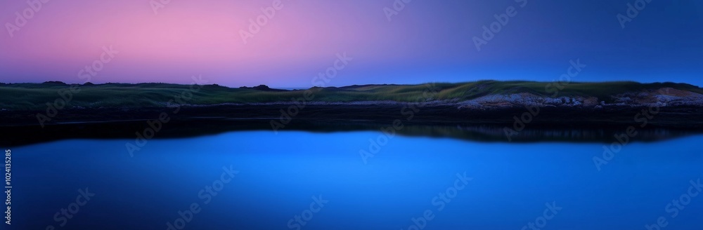 Fototapeta premium A Tranquil Evening Landscape Reflecting the Colors of Dusk