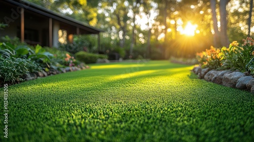 Wallpaper Mural freshly mowed lawn glistening in the sunlight showcasing rich green grass and perfectly trimmed edges epitomizing a wellmaintained residential yard Torontodigital.ca