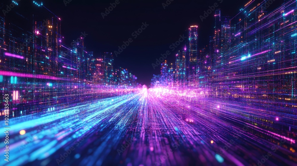A futuristic paintbrush lit by neon purple and blue light, interacting with cyber technology to create a digital masterpiece A futuristic paintbrush lit by neon purple and blue light, interacting with cyber technology to create a digital masterpiece
