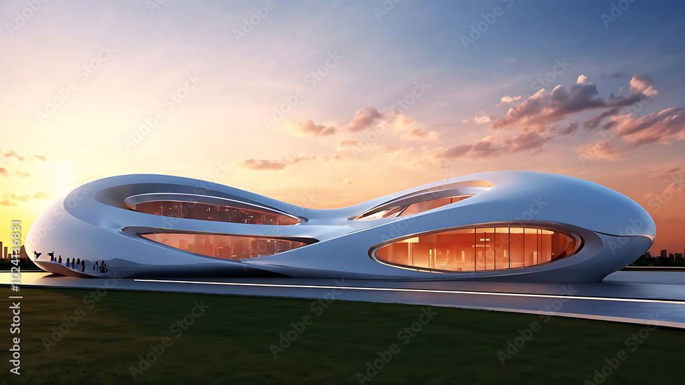 Modern luxury architecture building outdoor landscape, advanced minimalistic curved shape design, futuristic city skyline surreal background, construction engineering technology 3d digital art Modern luxury architecture building outdoor landscape, advanced minimalistic curved shape design, futuristic city skyline surreal background, construction engineering technology 3d digital art