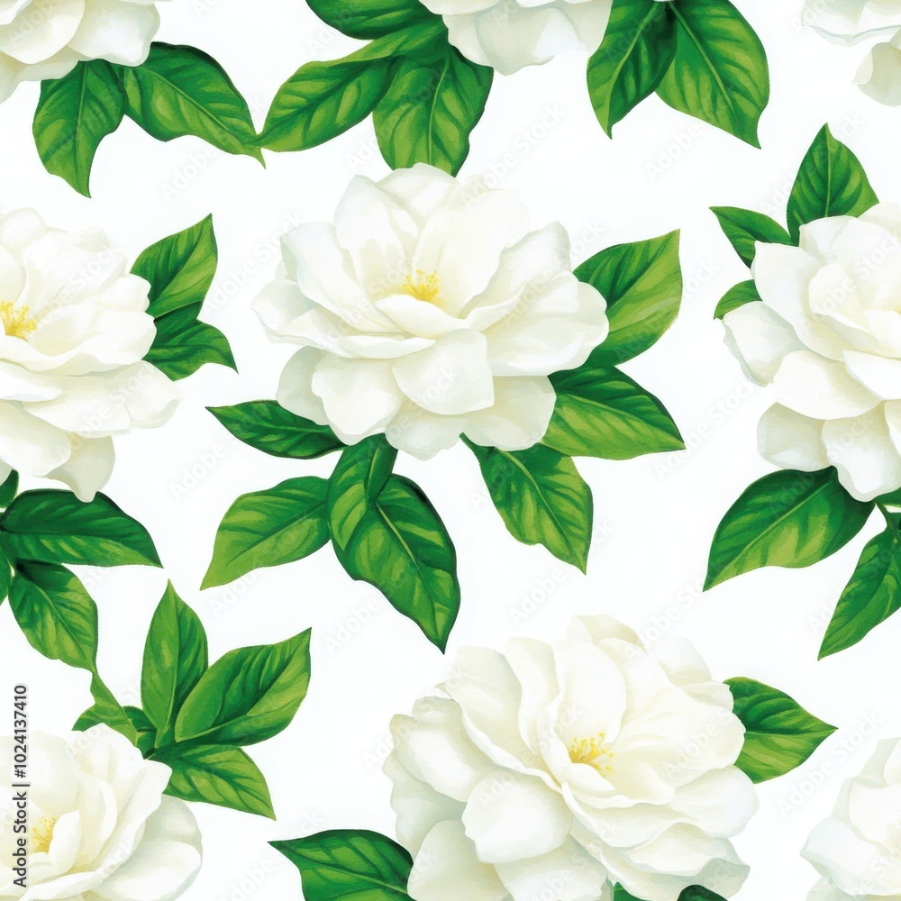 Soft White Gardenias in Watercolor Style Soft White Gardenias in Watercolor Style