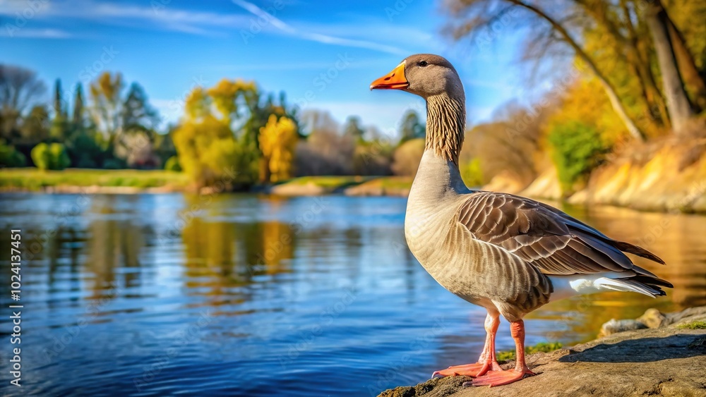 Local gray goose along the Sacramento River California with a tilted angle Local gray goose along the Sacramento River California with a tilted angle