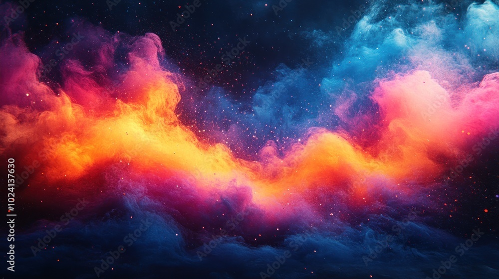 Abstract background with colorful smoke and glowing particles. Abstract background with colorful smoke and glowing particles.