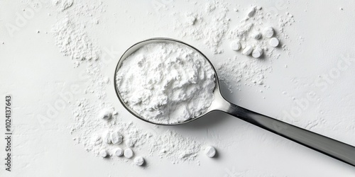 Isolated measuring spoon featuring arginine creatine on a clean white background.
