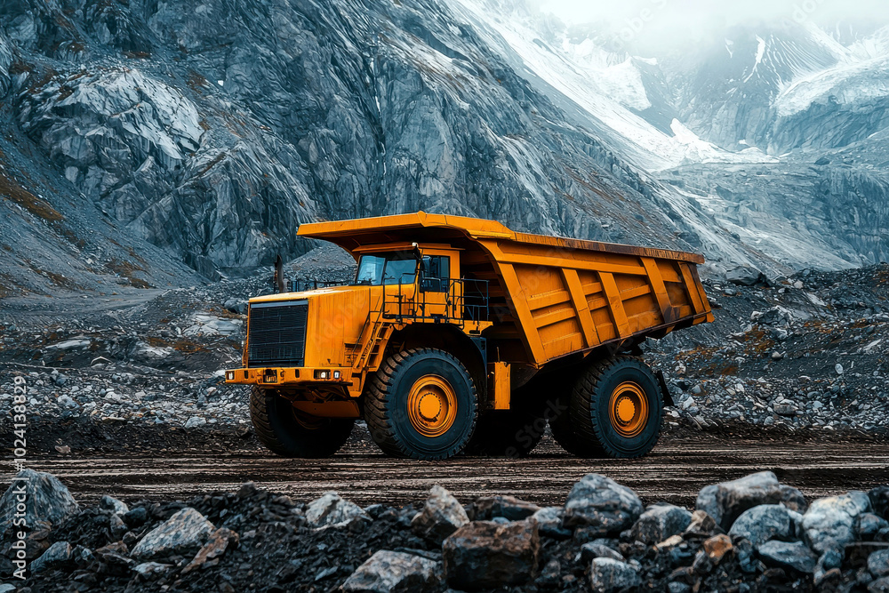 Big Yellow Mining Truck in Anthracite Coal Open Pit Mine Industry. Generative AI Big Yellow Mining Truck in Anthracite Coal Open Pit Mine Industry. Generative AI