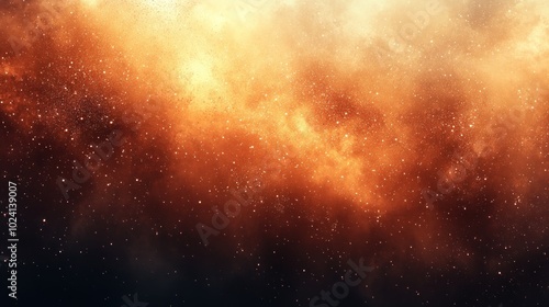 Abstract cosmic background with a vibrant orange nebula and twinkling stars.