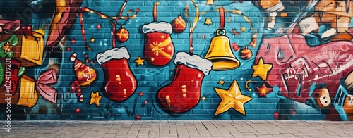 A Christmas street artinspired notepad on a graffiticovered city wall photo