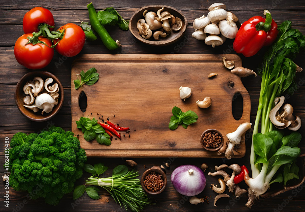 vegetables on a wooden board