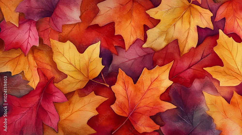A painting of many orange leaves with a red background. The leaves are arranged in a way that they look like they are falling from a tree. The painting has a warm and cozy feeling A painting of many orange leaves with a red background. The leaves are arranged in a way that they look like they are falling from a tree. The painting has a warm and cozy feeling