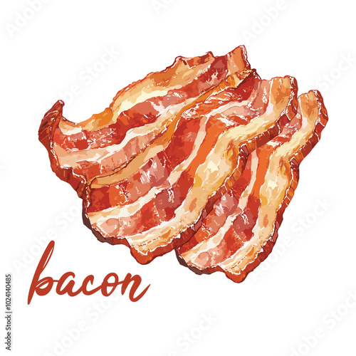 bacon in watercolor illustration style, isolated vector on white background
