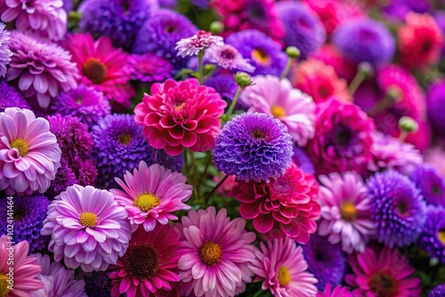 Long shot colorful background of purple pink flowers