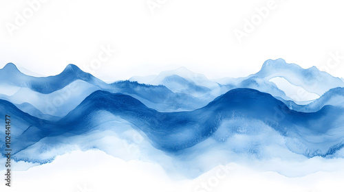 Blue Wave Abstract, modern contemporary art with flowing blue water hues on a minimalist white background, creates a serene atmosphere