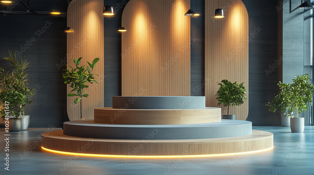 Naklejka premium Blank modern podium with modern decorate.