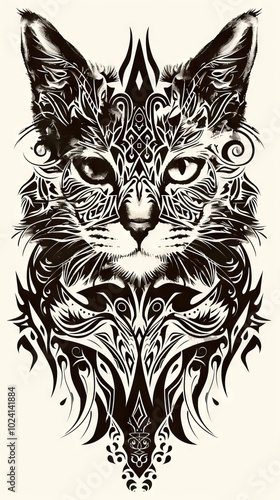 Wallpaper Mural Cat head silhouette adorned with intricate tribal designs. Torontodigital.ca