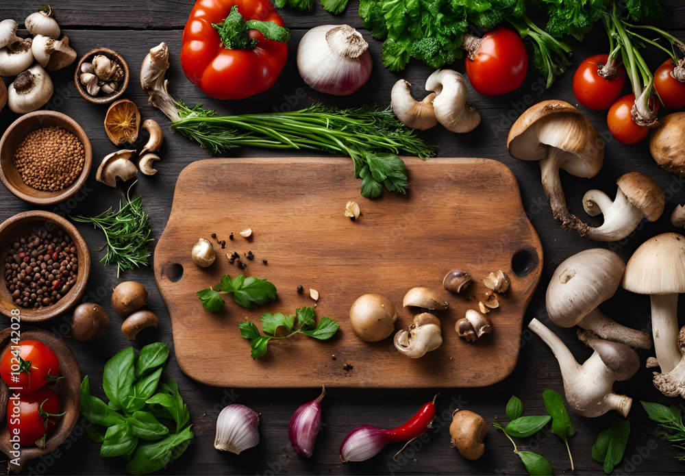 vegetables on a wooden board