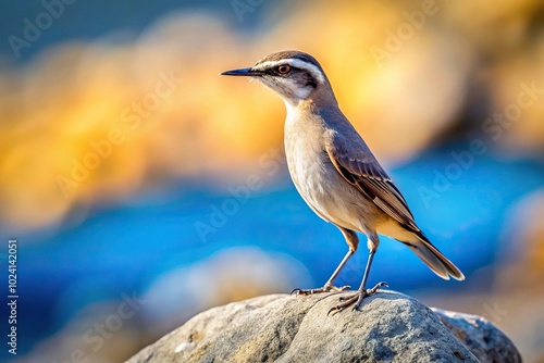 Long shot of a Calandria Mimus saturninus bird perched on rocks photo