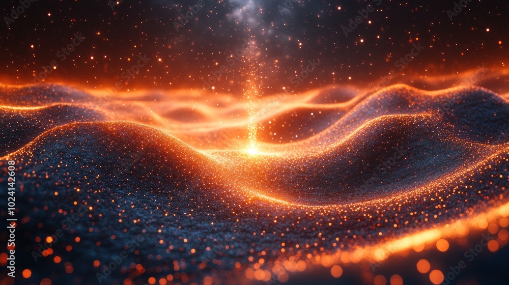 Abstract glowing waves and particles in the dark. Abstract glowing waves and particles in the dark.