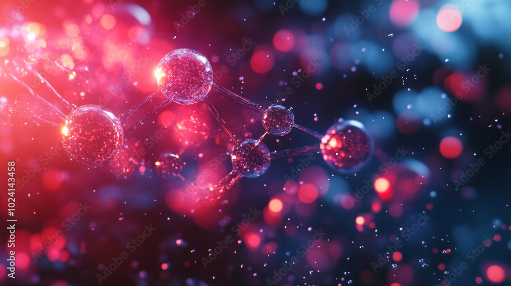 Abstract scientific data visualization with molecules and chemical bonds floating in space, glowing softly, with room for text. Abstract scientific data visualization with molecules and chemical bonds floating in space, glowing softly, with room for text.