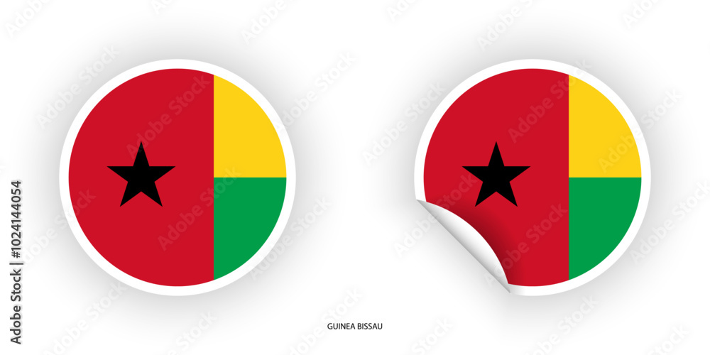 Guinea Bissau sticker flag in circle shape and circle peeled shape on white background. Guinea Bissau
flag icon in circular form Guinea Bissau sticker flag in circle shape and circle peeled shape on white background. Guinea Bissau
flag icon in circular form