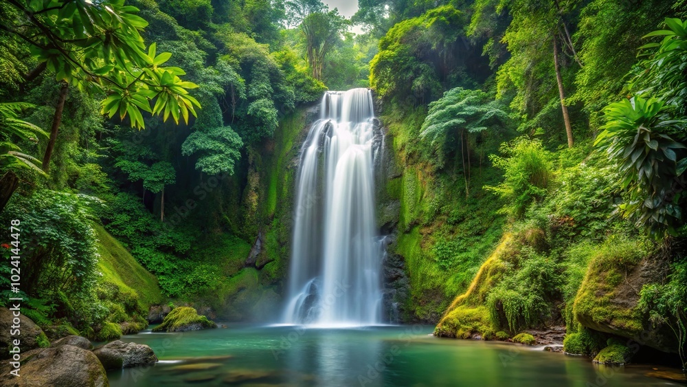 Long shot waterfall in tropical rainforest Long shot waterfall in tropical rainforest