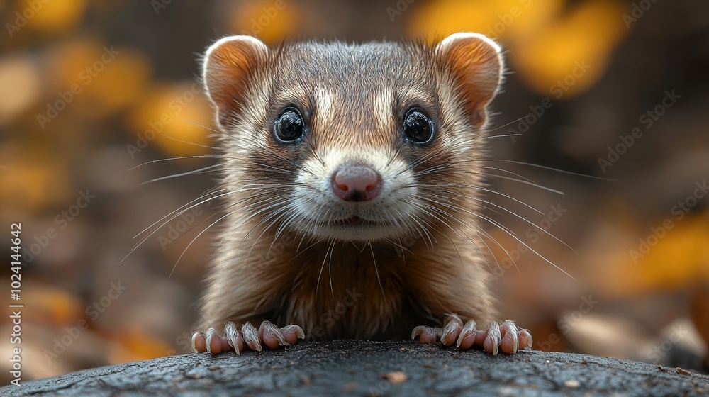 Close-Up Portrait of a Cute Ferret in Autumn Close-Up Portrait of a Cute Ferret in Autumn