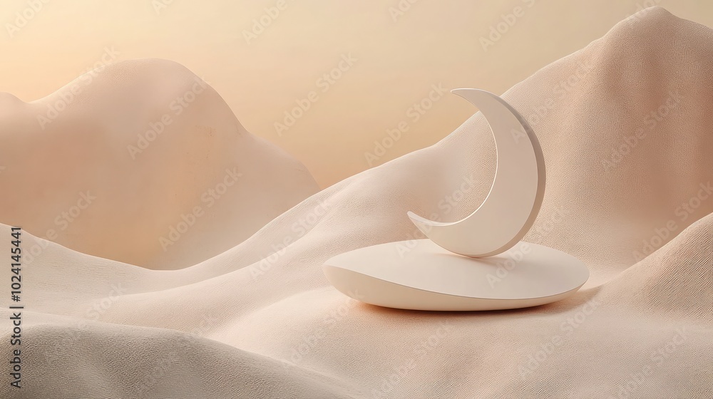Abstract Moon Sculpture on Soft Beige Landscape Abstract Moon Sculpture on Soft Beige Landscape