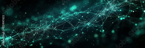 A network of glowing green data connections on a black background