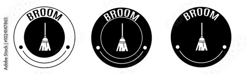 Black and white illustration of broom icon in flat. Stock vector.