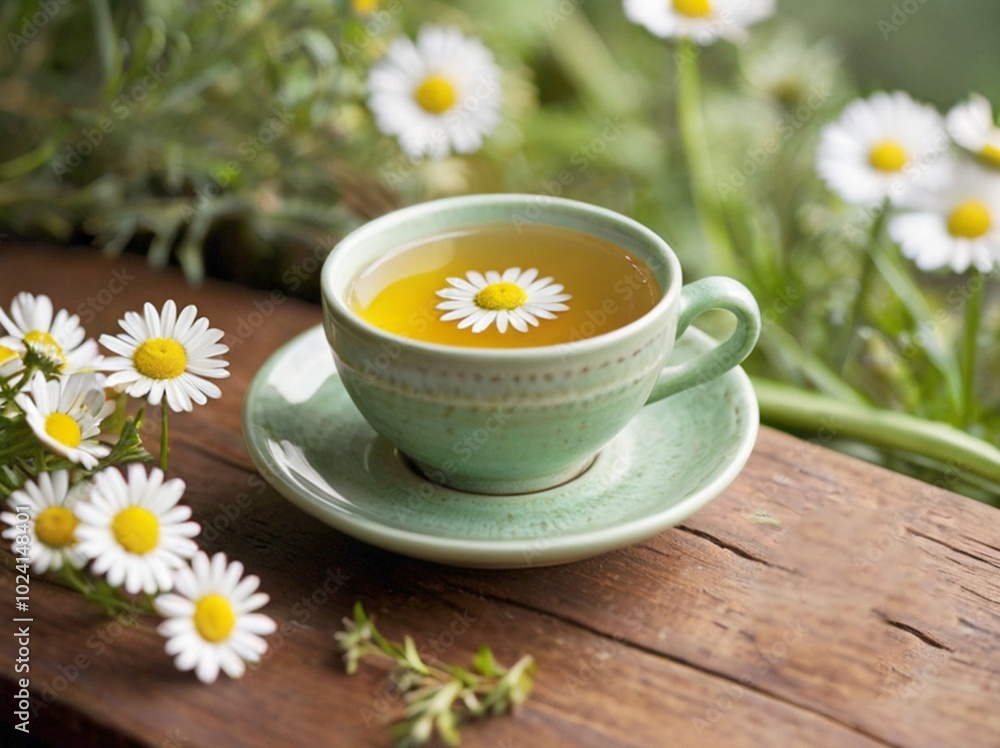 Relaxing Cup of Calming Chamomile Tea with Fresh Flowers Relaxing Cup of Calming Chamomile Tea with Fresh Flowers