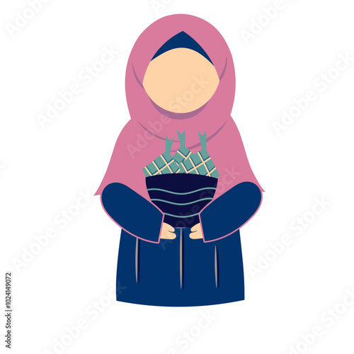 Muslimah giving food in eid mubarak photo