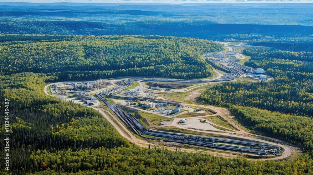 Aerial View of Industrial Facility in Lush Landscape Aerial View of Industrial Facility in Lush Landscape
