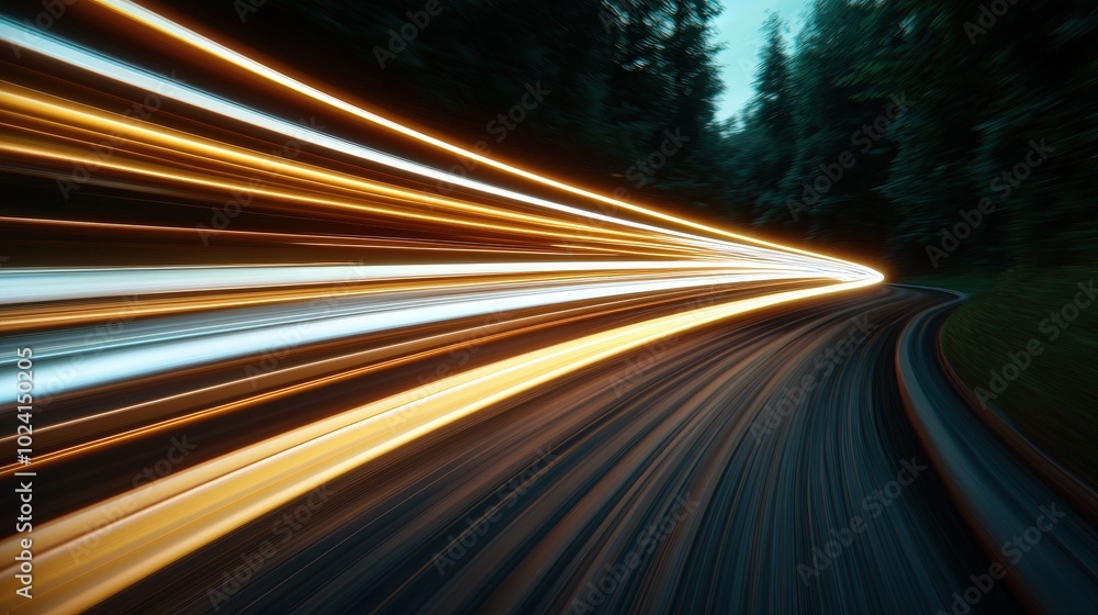 Abstract Speed Blur with Lights on Winding Road at Night Abstract Speed Blur with Lights on Winding Road at Night