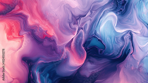 Abstract Painting with Swirling Pink, Purple, Blue, and White Colors