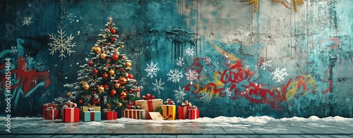 An urban street artinspired Christmas canvas set against a graffiti wall